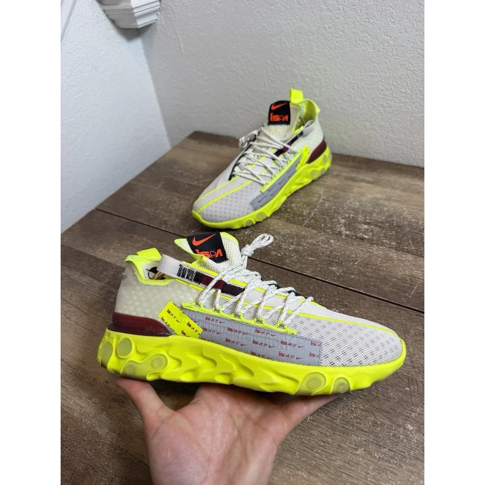 Nike ISPA React Shoes Mens Size 8.5 White Volt Burgundy Running CT2692-002